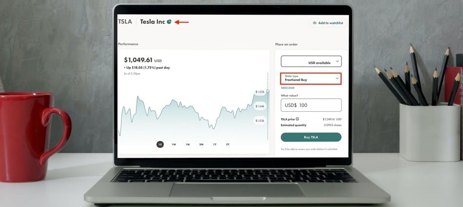 Tesla Stock Graph on Wealthsimple Trade Platform